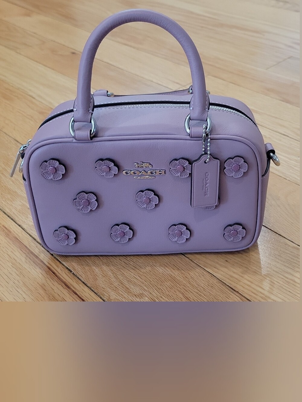 Coach Lavender Floral Appliqué Leather Satchel